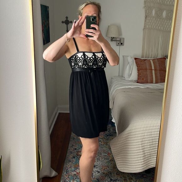 Jessica McClintock Dress Womens Size 6 Black White Empire Waist - Picture 2 of 7